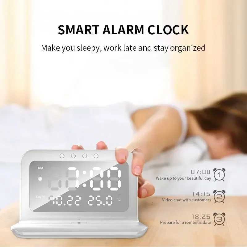 Wireless Charger Pad Stand with Alarm Clock Thermometer for Fast Charging Station M251205 - view 6