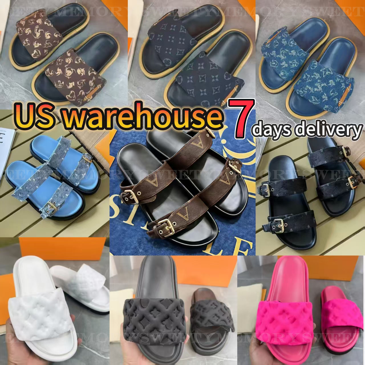 Designer Bom Dia Sliders Flat Sandal Fashion Buckle Classic Prints Genuine Leather sandal denim Slide brown Summer Rubber Beach Shoes Loafer travel sandale