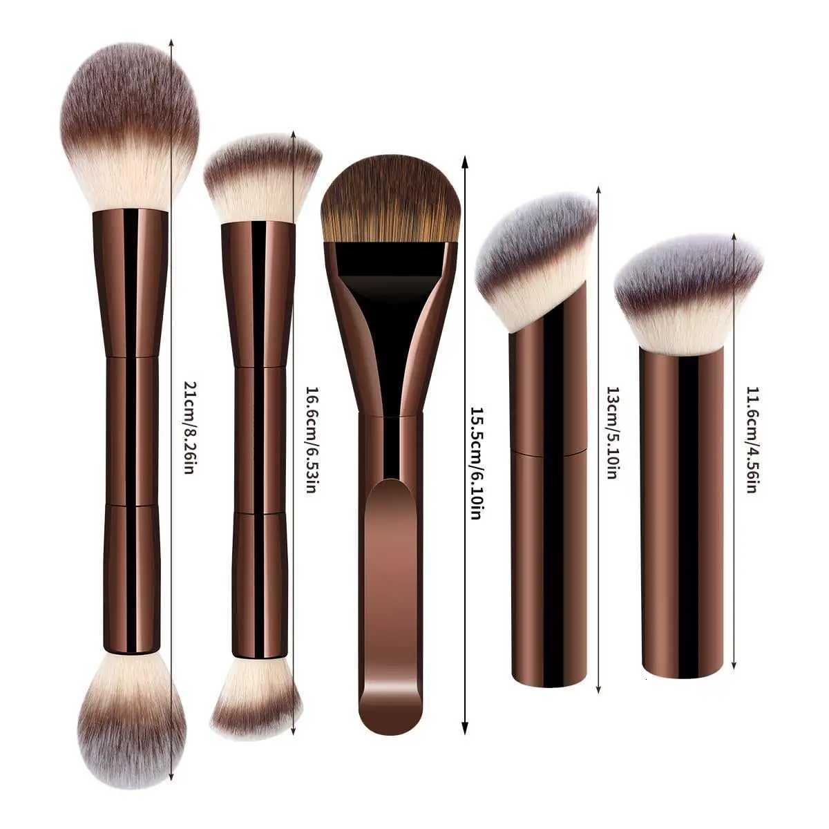 5 PCS Foundation Makeup Brush Set Double-ended Kabuki Mask Contour Brush for Liquid Powder Concealer Cream Cosmetics Blending MaT251205