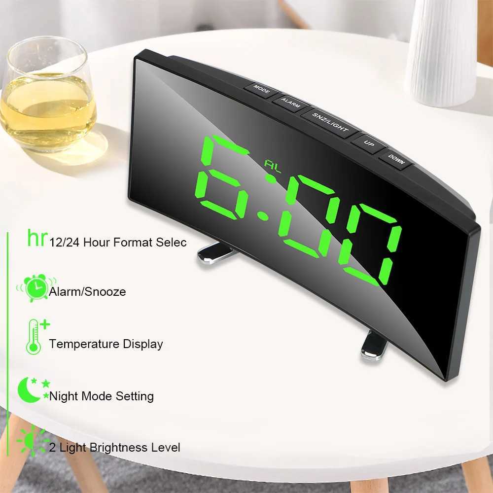 7 Inch LED Digital Alarm Clock Large Number Table Watches Curved Dimmable Desktop Mirror Clock For Kids Bedroom Home Decor M251205 - view 3