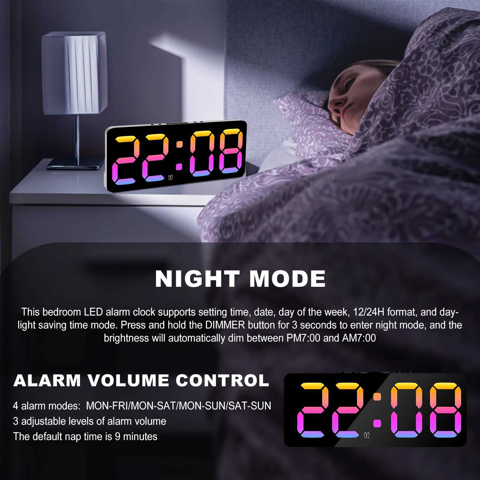 Digital Alarm Clock Large LED Display Brightness Dimmable Digital Clock with USB Charging Ports Snooze Bedside Alarm Clock M251205 - view 6