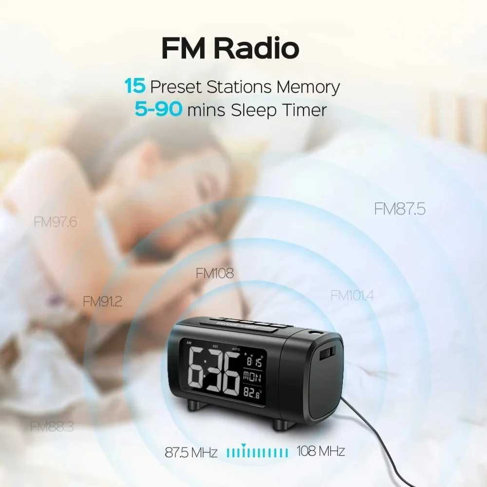 2025 Radio Projection Alarm Clock Digital Alarm Clock Bedroom Temperature Monitor 4-Level Dimmer 12/24H Table Mute Alarm Clock M251205 - view 4