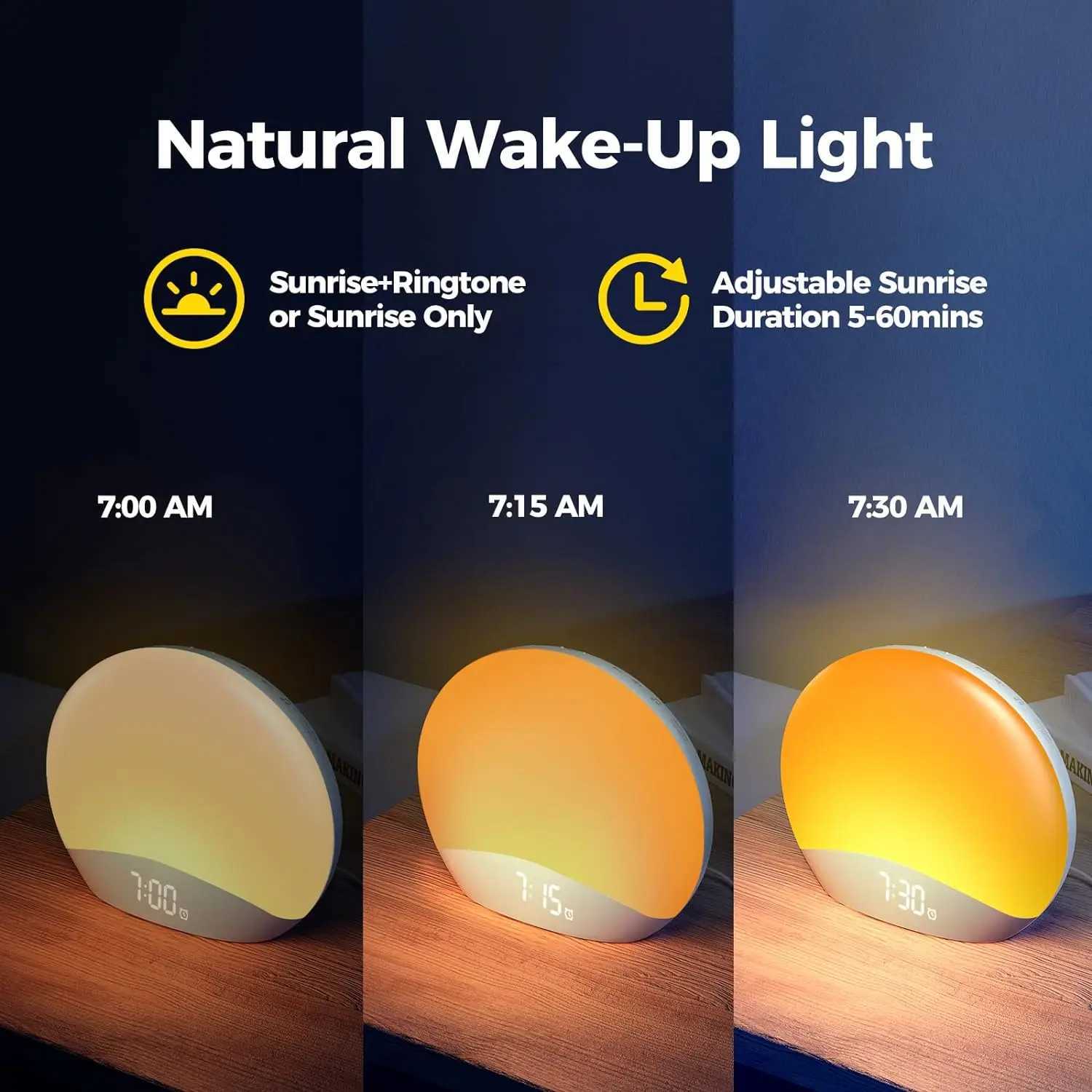 Awakening Wake Up Sunrise Alarm Clock Table Clock Dimmable with 3 Ring 8 Nightlight 26 Sound Sleep Timer Night Light M251205 - view 3