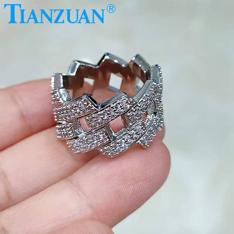 14mm Sterling 925 Silver Two Rows Solid Hip Hop Moissanite Ring Men Women Round Brilliant Diamonds Engagement Male Jewelry