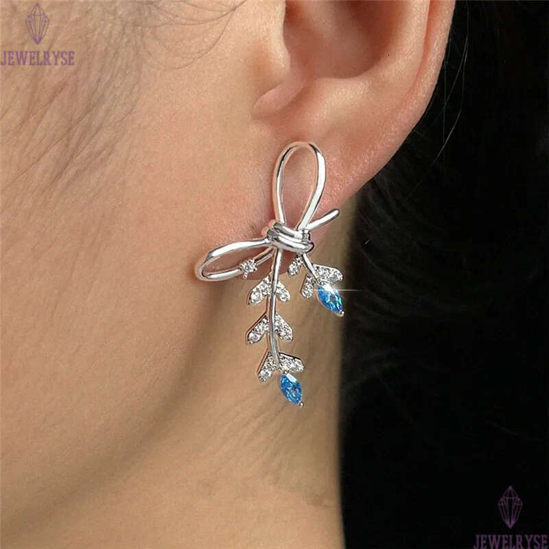 original elegant bowknot CZ stud designer earring for woman travel blue AAA cubic zirconia earrings ear clip jewelry S925 silver needle womens friend 
