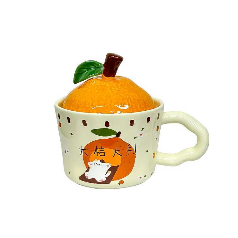 Cute Orange Cat Mug With Lid Funny Mugs Coffee Cups Breakfast Cup Personalized Gift Drinkware Cup for Tea Christmas Ceramic Beer M251206 - view 4