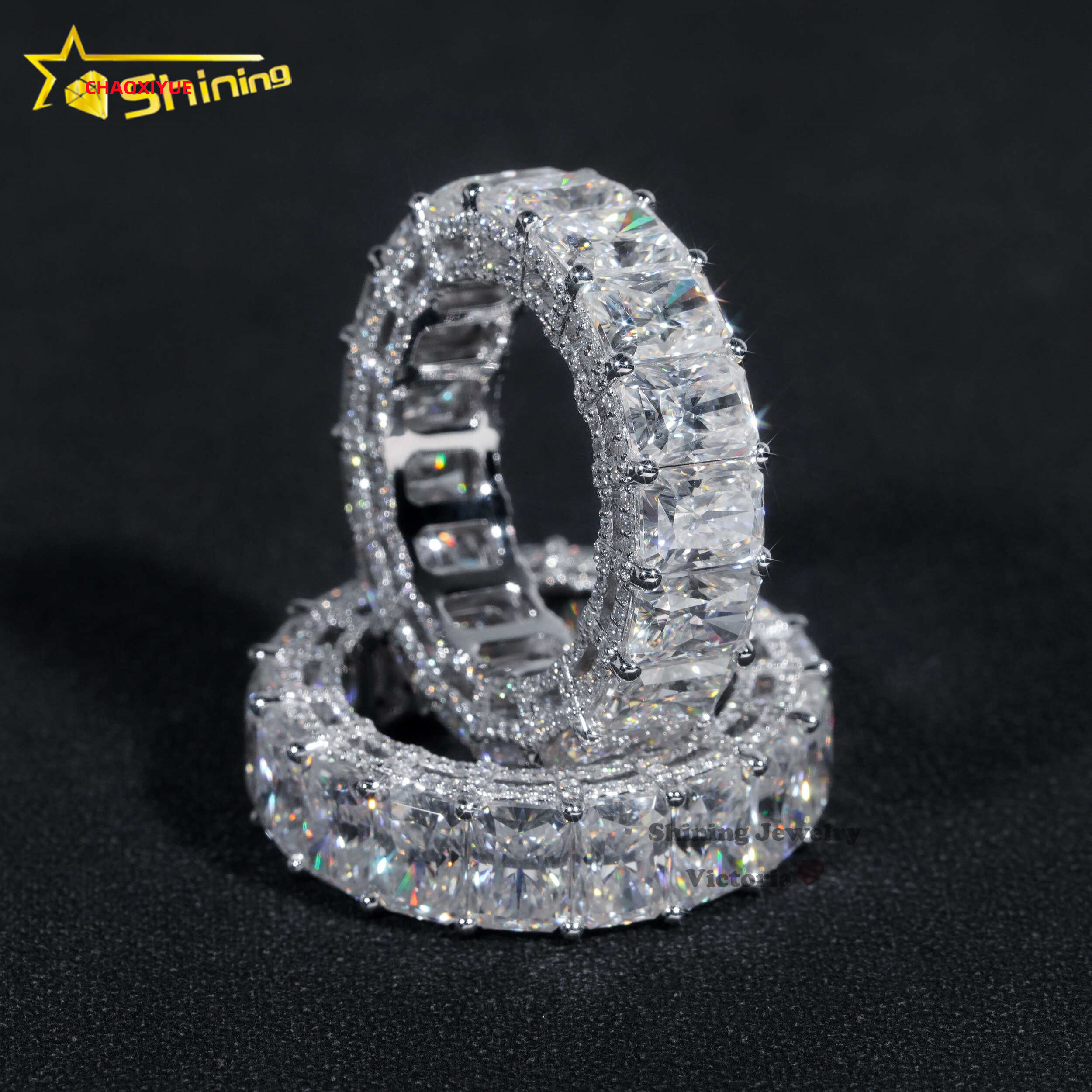 10K 14K 18K Real Gold Ring Wedding Band Full Eternity Lab Grown VVS Moissanite Diamond 925 Jewelry Engagement Eternity Band Ring