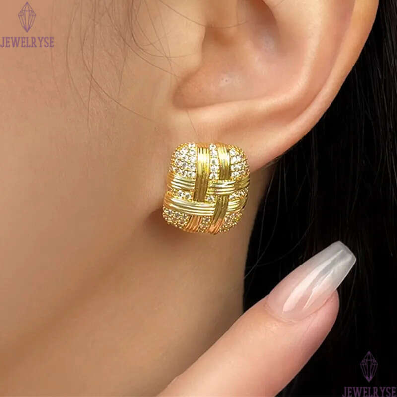 new original sqaure 18k gold stud designer earring for woman party AAA cubic zirconia earrings ear clip jewelry S925 silver needle womens valentines d