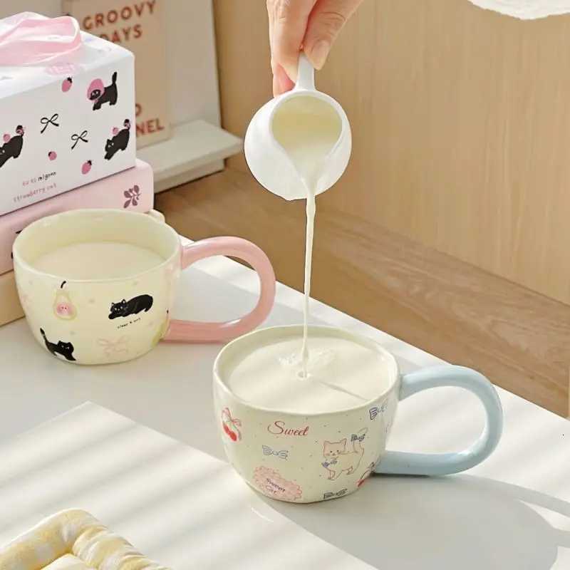 Cute Cat Ceramic Mug Big Handle Breakfast Oat Cup Birthday Gift Household Water Couple Coffee Cup High Value Gift Drinkware M251206 - view 4