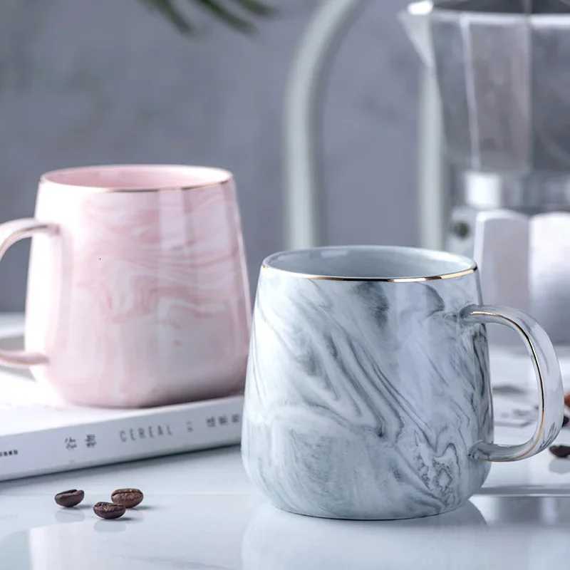 Nordic Ins Style Ceramic Mug Marbled Gold Rim Coffee Cup Oatmeal Breakfast Cup Valentines Day present Couple water cups M251206 - view 3