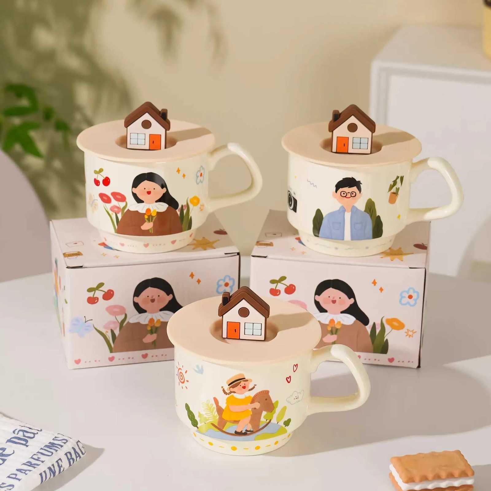Gift Box Style Cartoon Character Ceramic Mugs New Household 320ml Handle Cups High Temperature Applique Craft High Aesthetic Cup M251206 - view 5