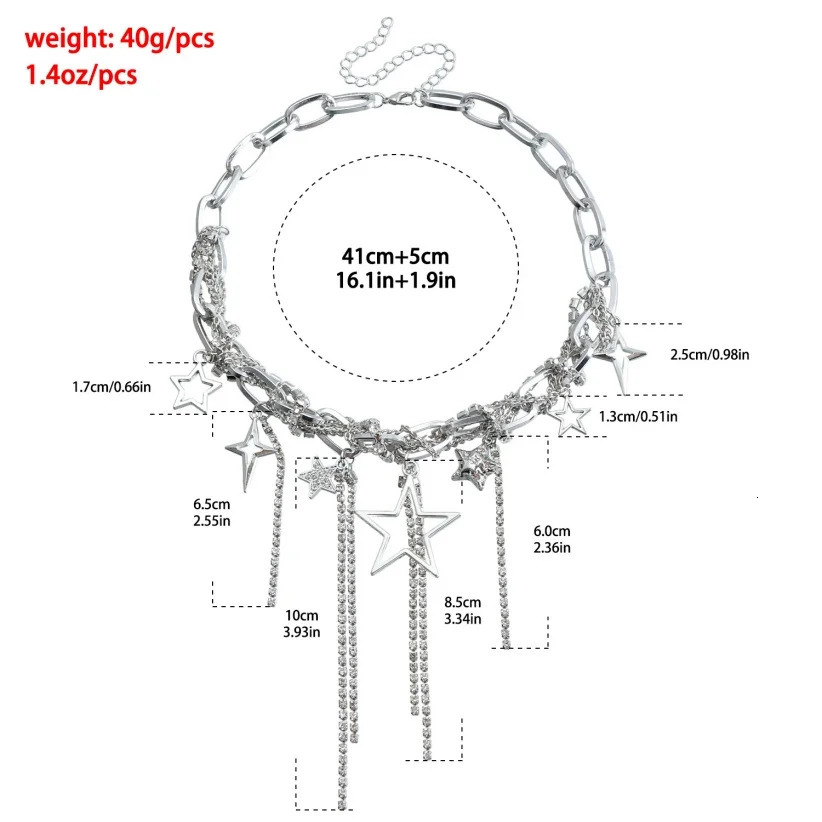 Multilayer Vintage Star Rhinestone Tassel Link Pendant Choker Necklace Creative Big Chain Party Club Jewelry 2025 n 251204
