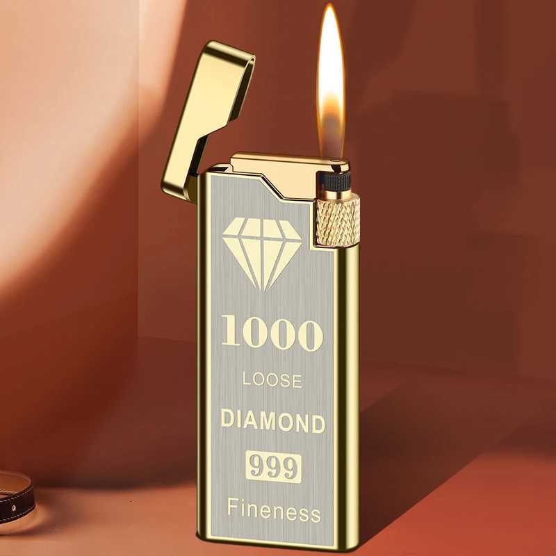 New Personality Portable Metal Slender Wheel Lighter Butane Gas Open Flame Lighter Mini Cigarette Lighter Gadget Mens Gift H251206