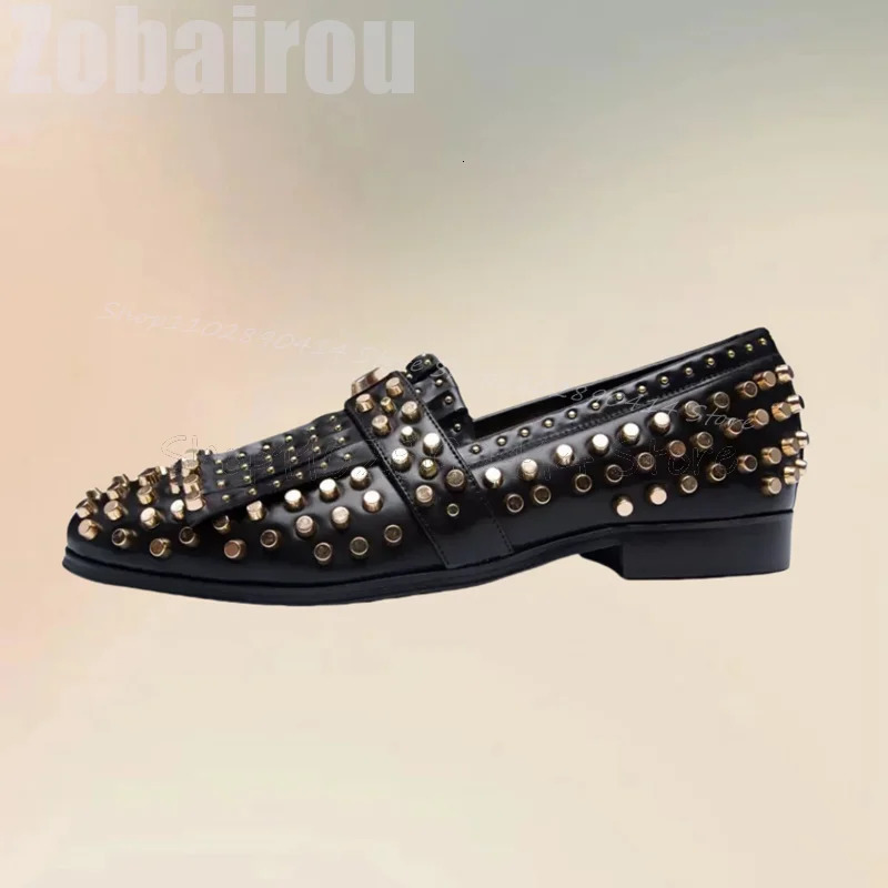 Gold Rivets Black Tassels n Men Loafers Fashion Slip On Men Shoes ious Handmade Party Banquet Office Men Dress Shoes 251204