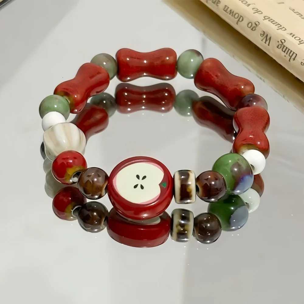 Retro imitation Apple Ceramic Bead Bracelet Cute Color Mixed Star Women Bracelet Fashion Design Jewelry Trend Accessories W251206