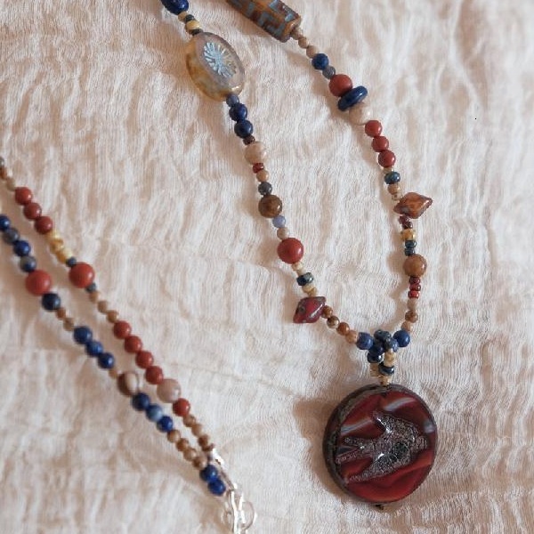 Vintage Bird Dunhuang Necklace Czech Chinese Style Innovative Brick Red Retro Sweater Chain Beaded Series Original Autumn Winter ddmynov