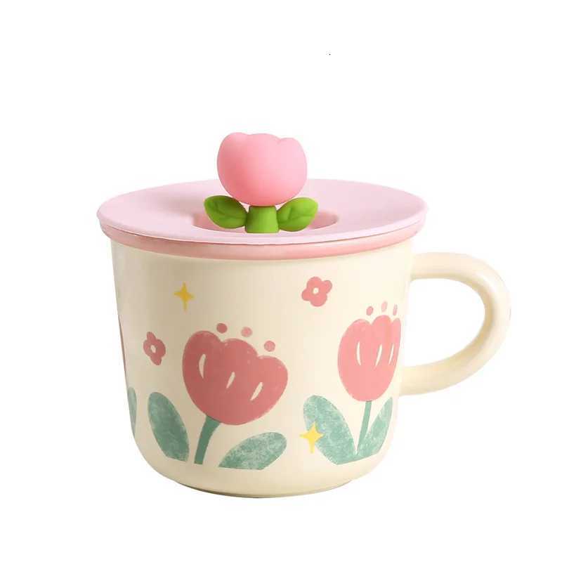Tulip Flower Cup Ceramic High Aesthetic Instagram Style Mug Cute Girl Creative Coffee Cup Breakfast Cup Caneca Automatica M251206 - view 6
