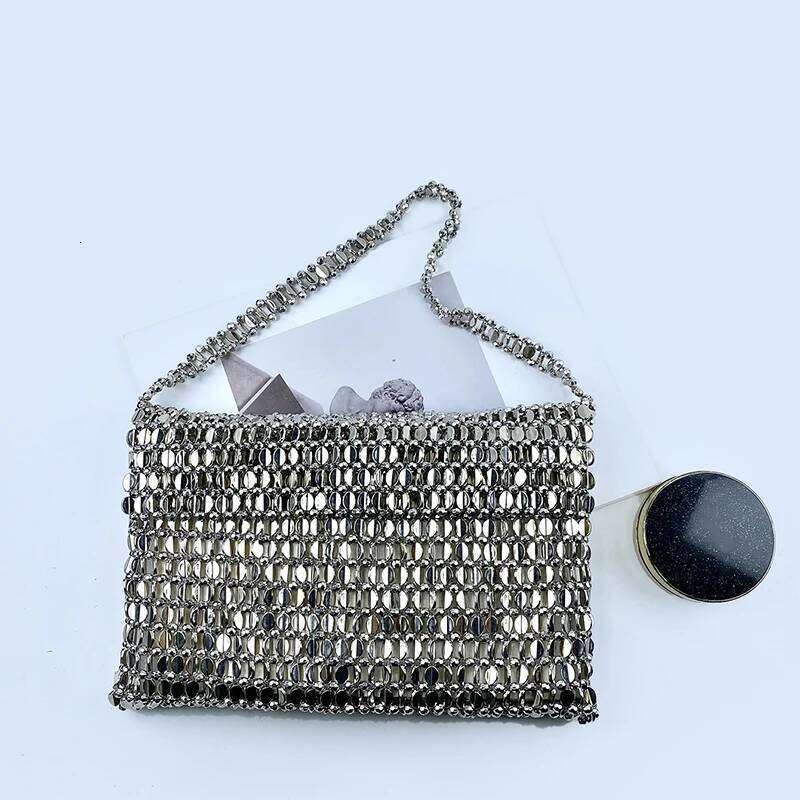 Retro Metal Sequin Silver For Women S New Bag Hand Woven High End Feel Handbag Shoulder And Underarm Bag Bags