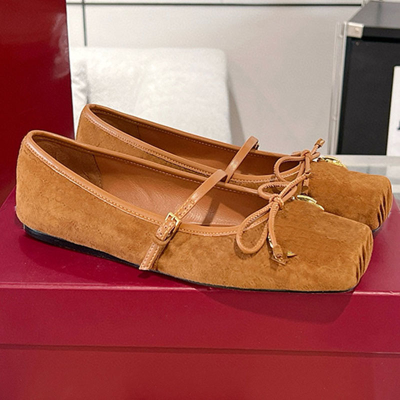 Designer Women Horsebit Mules ballet shoes Horsebit ballet Flat Heel Brown suede mule Light gold toned hardware Leather sole Shoes