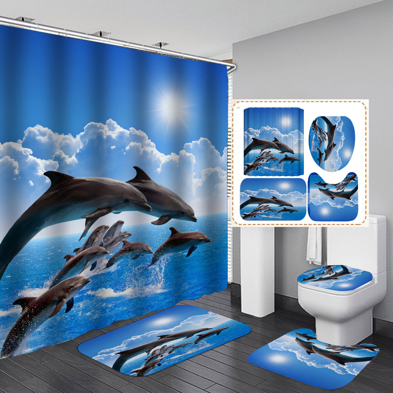 YL-37894 3D Digital Printed Shower Curtain, Waterproof, Mildew-proof, High-Definition, Personalized Marine Life Series Shower Curtain Wholesale