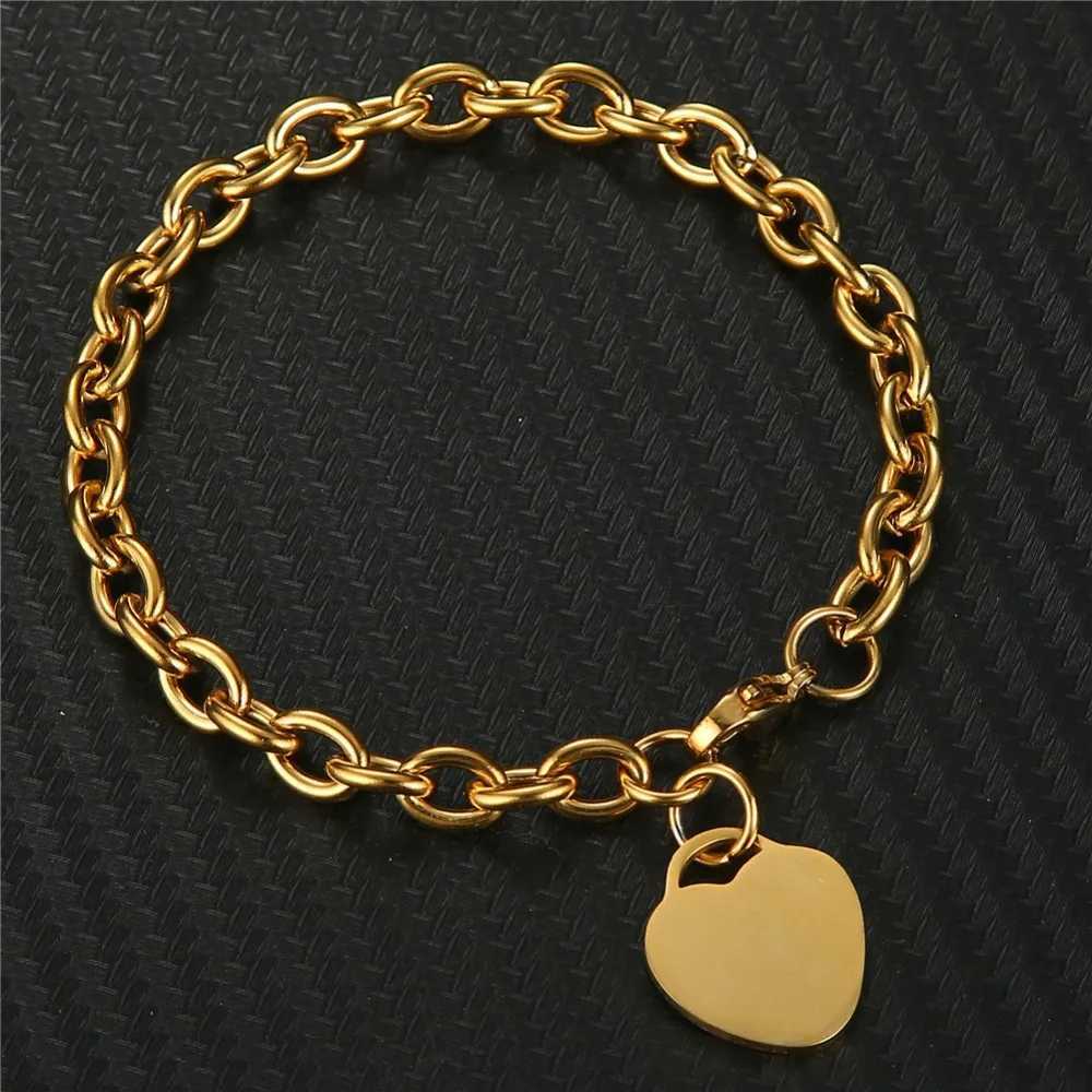 Classic Stainless Steel Toggle Bracelets Thick Chain Love Heart Charm Bracelet For Women Girls New Bracelets Trendy Jewelry W251206
