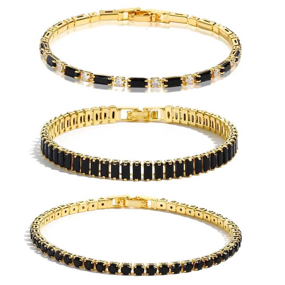 Black Crystal Tennis Bracelets for Women Men Luxury Iced Out Cubic Zirconia Adjustable Bracelet On Hand Hippie Jewelry W251206