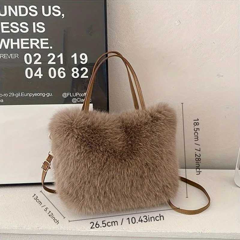 Chic Faux Fur Handbag with Detachable Strap Casual Formal Occasions Womens Tote Bag Stylish Fur Plush Shoulder Crossbody BagT251206