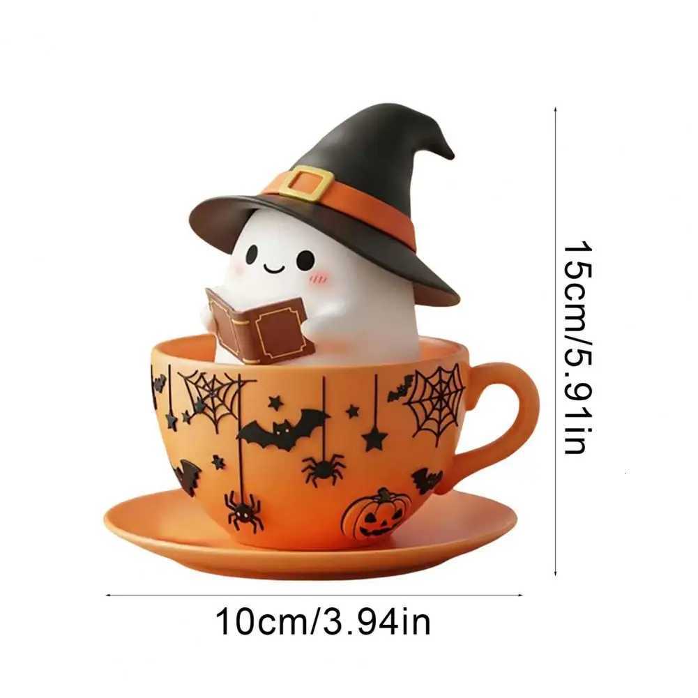Halloween Ghost Teacup Figurine Witch Hat Reading Ghost Statue Resin Sculpture Holiday Party Desktop Decoration Ornament M251206 - view 3