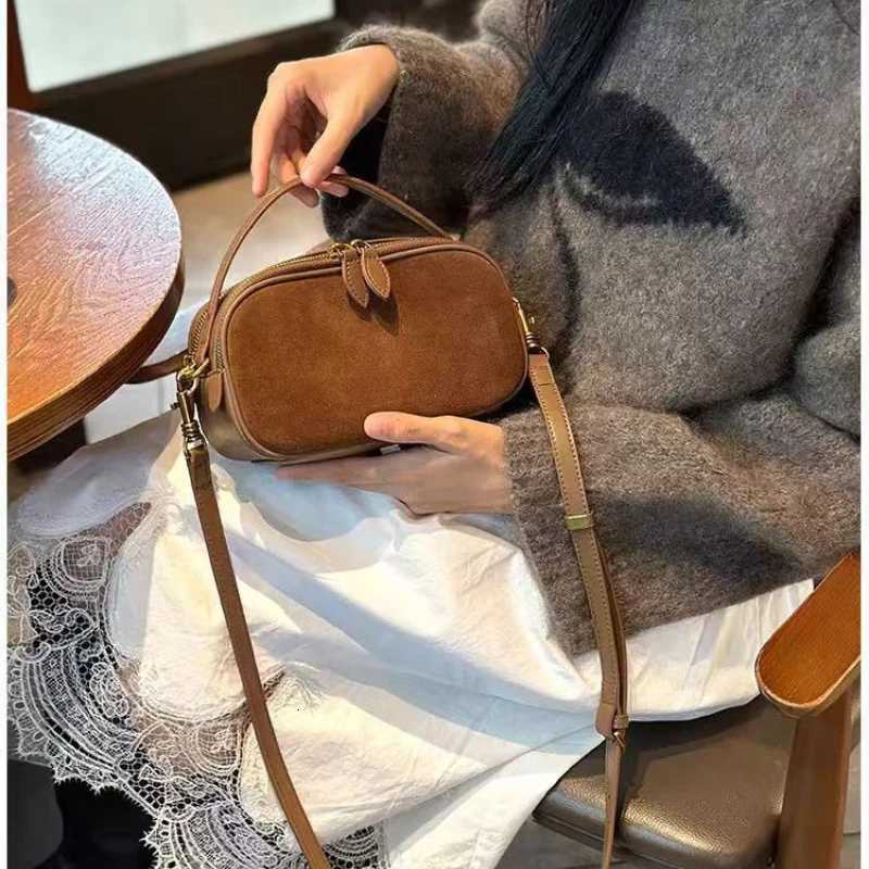Womens Genuine Suede Cowhide Leather Shoulder Bag Soft Cow Versatile Ladies Crossbody Bag Trendy Luxury Female DesignerT251205