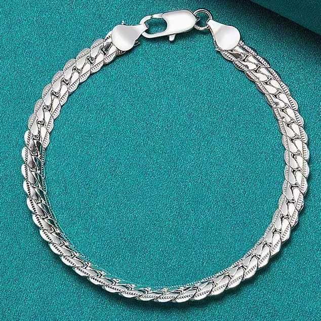 925 Sterling Silver Bracelet 6mm 18/20cm Flat Side Chain Lobster Clasp Bracelet For Woman Man Party Wedding Jewelry Holiday Gift W251206