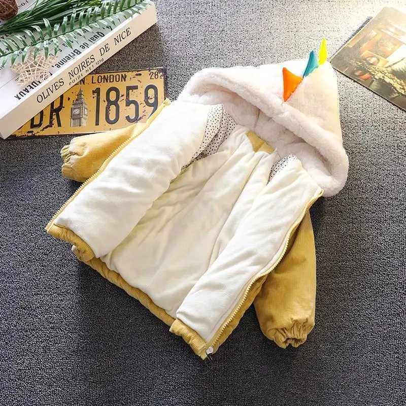 Winter Kids Corduroy Hooded Jackets Boys Cartoon Outerwear 0-6Y Young Children Casual Clothes Autumn Girls Thick Warm Coats 2024W251206