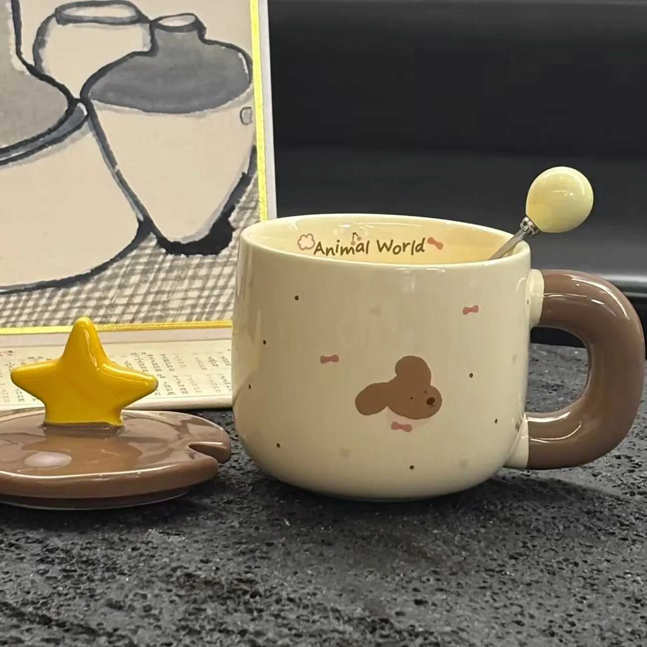 Cute Star Lid Cup Cartoon Ceramic Mug Ceramic Coffee Cups Cup for Tea Original Mugs Drinkware Personalized Gift Christmas Funny M251206 - view 4