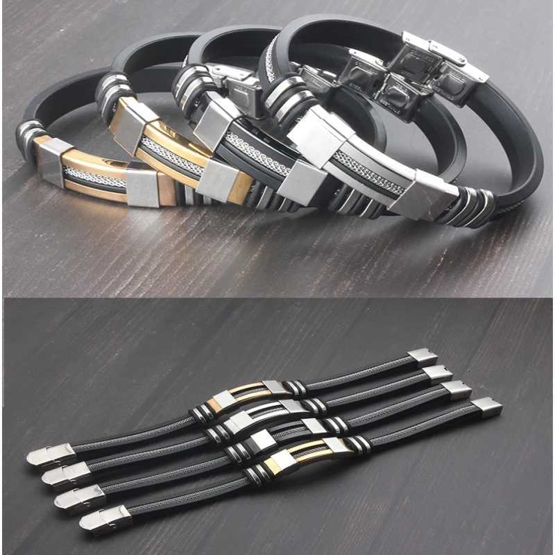 Stainless Steel Silicone Leather Bracelet For Men Sports Hand Chain Jewelry Accessories Male Gift W251206