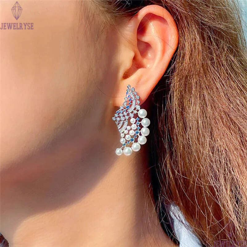 luxury stud designer earring for woman diamond AAA zirconia south american copper 18k gold korean pearl silver earrings womens wedding engagement jewe