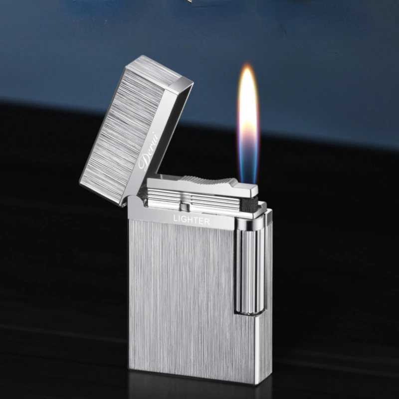 Derui Simple and Loud Sound Grinding Wheel Side Sliding Iatable Lighter Open Flame High-end Gift Box Gift Lighter H251206