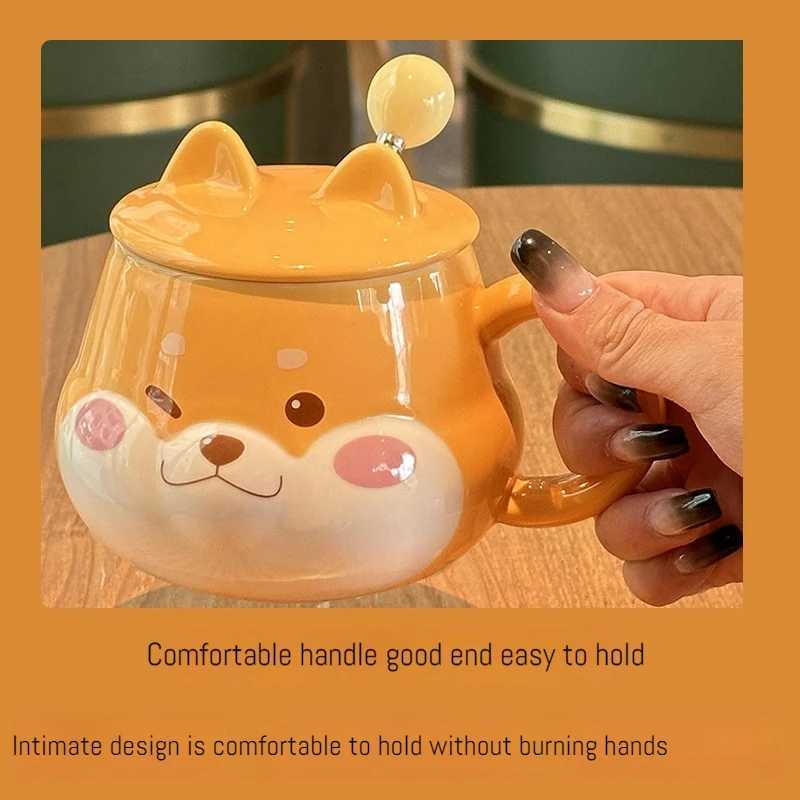 Cute Cartoon Anime Peripheral Dog Doll Model Creative With Cover High Aesthetic Value Home Office Ceramic Milk Coffee Cup Gift M251206 - view 6