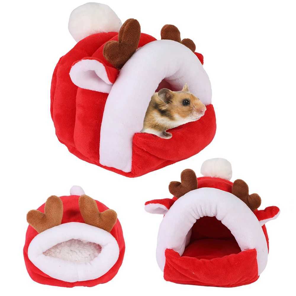 Soft Christmas Hamster House Cage Warm Guinea Pig Bed For Small Animal Plush Sleep Warm Hamster House Rat Nest Pet Accessories M251206