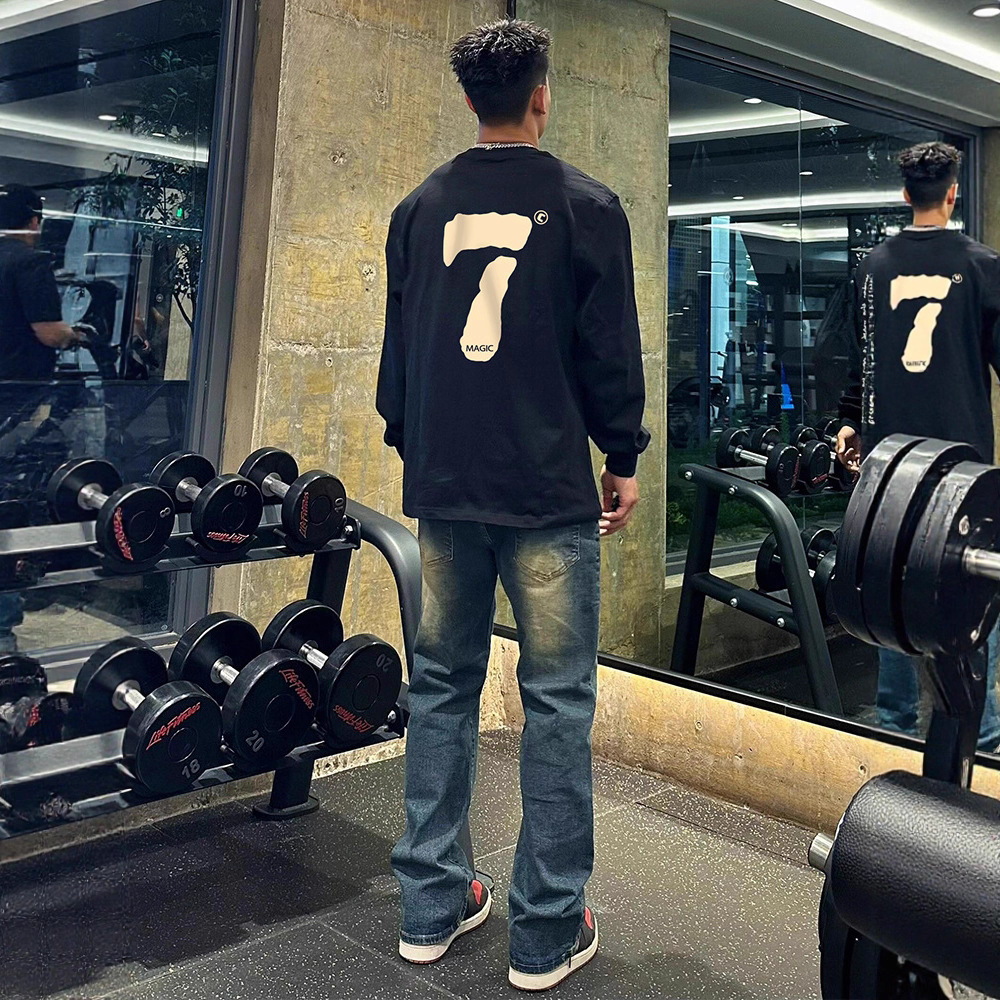 Designer Luxury Clothing Cleanfit American Heavyweight Pure Cotton Long Sleeve T-shirt For Men, Ins Trendy Brand Letter Print Loose Fit Autumn Base Sh