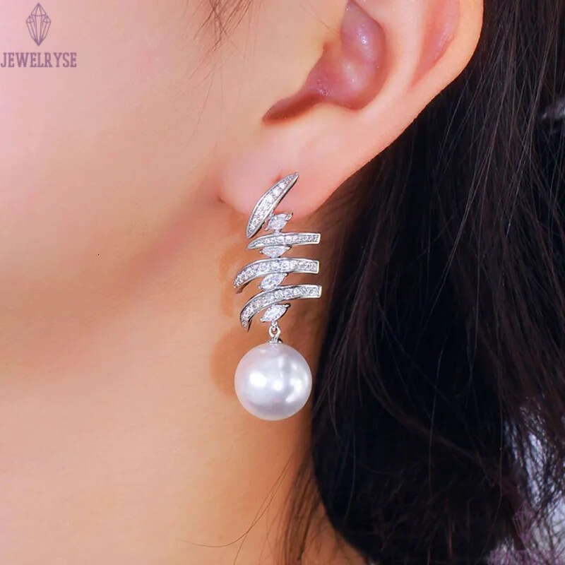 luxury elegant female pearl earring designer for woman bride wedding engagement AAA cubic zirconia diamond earrings wed anniversary jewelry girlfriend