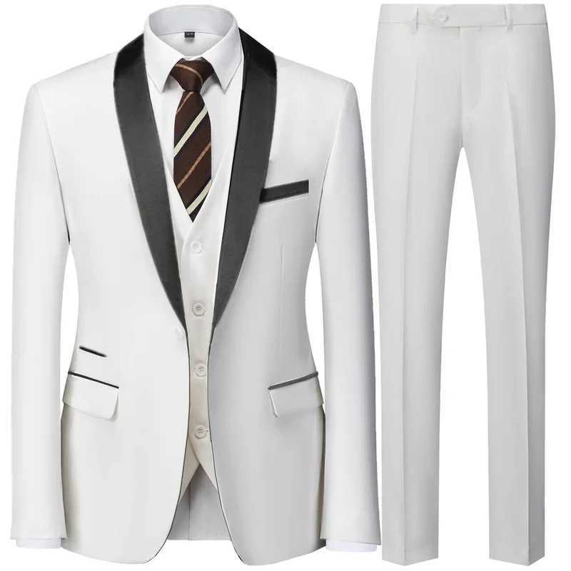 Black Men Autumn Wedding Party Three Pieces Set Large Size Male Blazer Coat Pants and Vest Fashion Slim Fit Suit M260313
