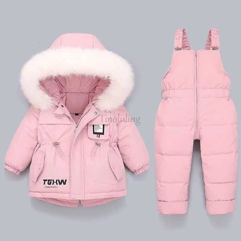 Toddler Baby Girls Clothing Sets Winter Snowsuits for 0-3Years Baby Warm Down Jackets Thick Fur Hooded Coats with Jumpsuits SuitW251206