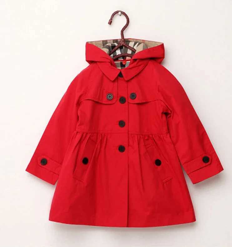 Children Girls Sweatshirt New Spring Autumn Birthday Present Long Style Hooded Coat for Girl Kids Jacket Red Windbreaker CoatW251206