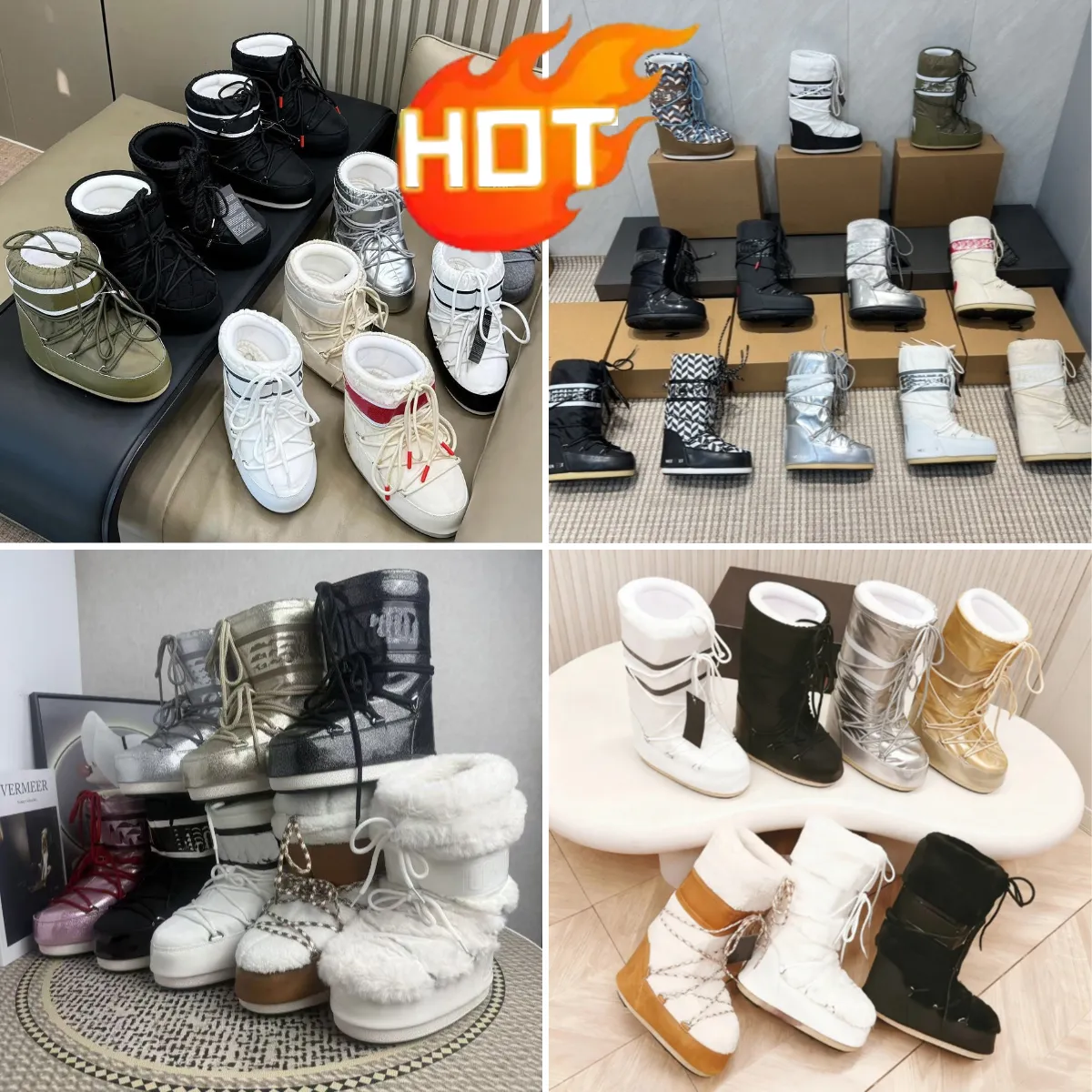 Designer Luxury Chunky Snow Boots moonboots Knee Boot Platform Boots Warm Knight Booties Casual Shoe Winter ski boots Combat boots Outdoor Platform hiking shoes