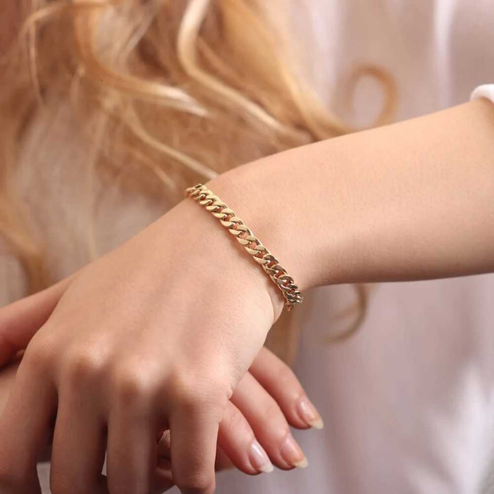 Stainless Steel Chain Bracelet Women 3mm to 9mm Curb Cuban Chain Bangle Gold Color Unisex Wrist Stackable Jewelry W251206