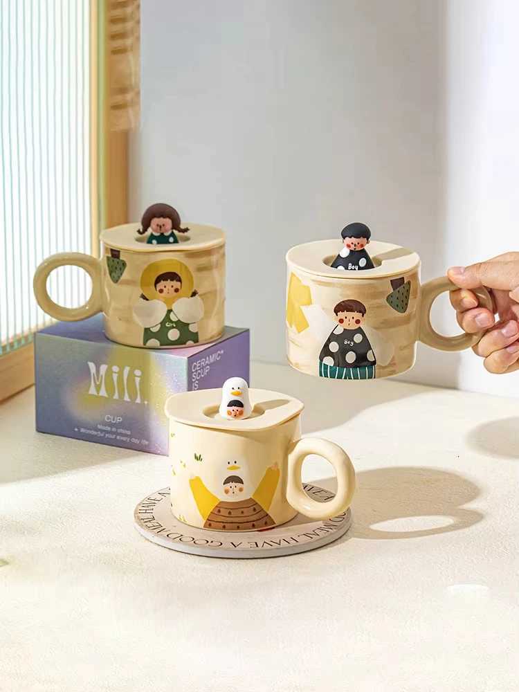 Cute Ceramic Mug with Lid - Breakfast Granola Milk Cup for Couples Office Use Birthday Souvenir Gift - Colorful Water Coffee Mug M251206 - view 3