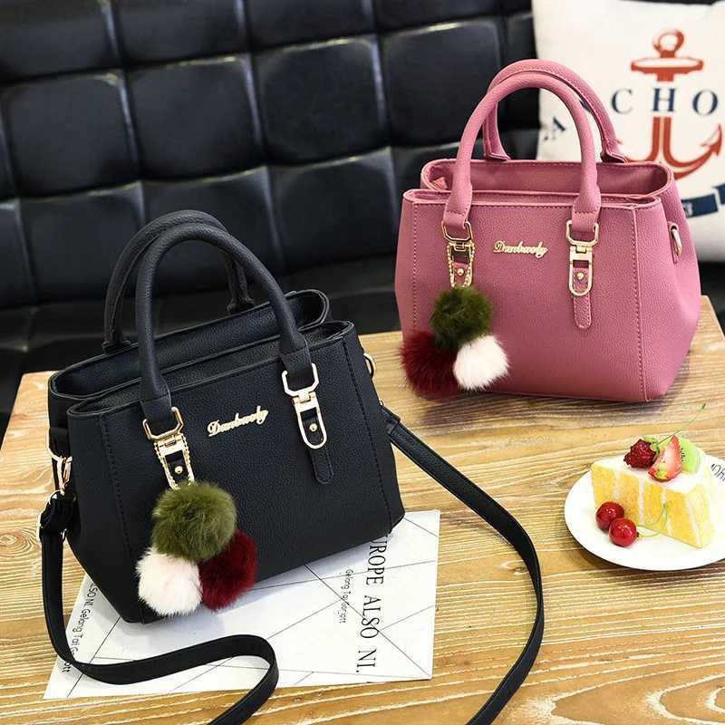 Fashion Women Hairball Shopper Totes Solid Color PU Leather Large Capacity Handbag Ladies Luxury Designer Crossbody Shoulder BagT251206