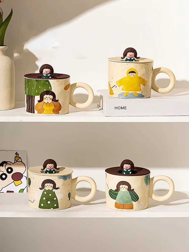 Cute Ceramic Mug with Lid - Breakfast Granola Milk Cup for Couples Office Use Birthday Souvenir Gift - Colorful Water Coffee Mug M251206 - view 6