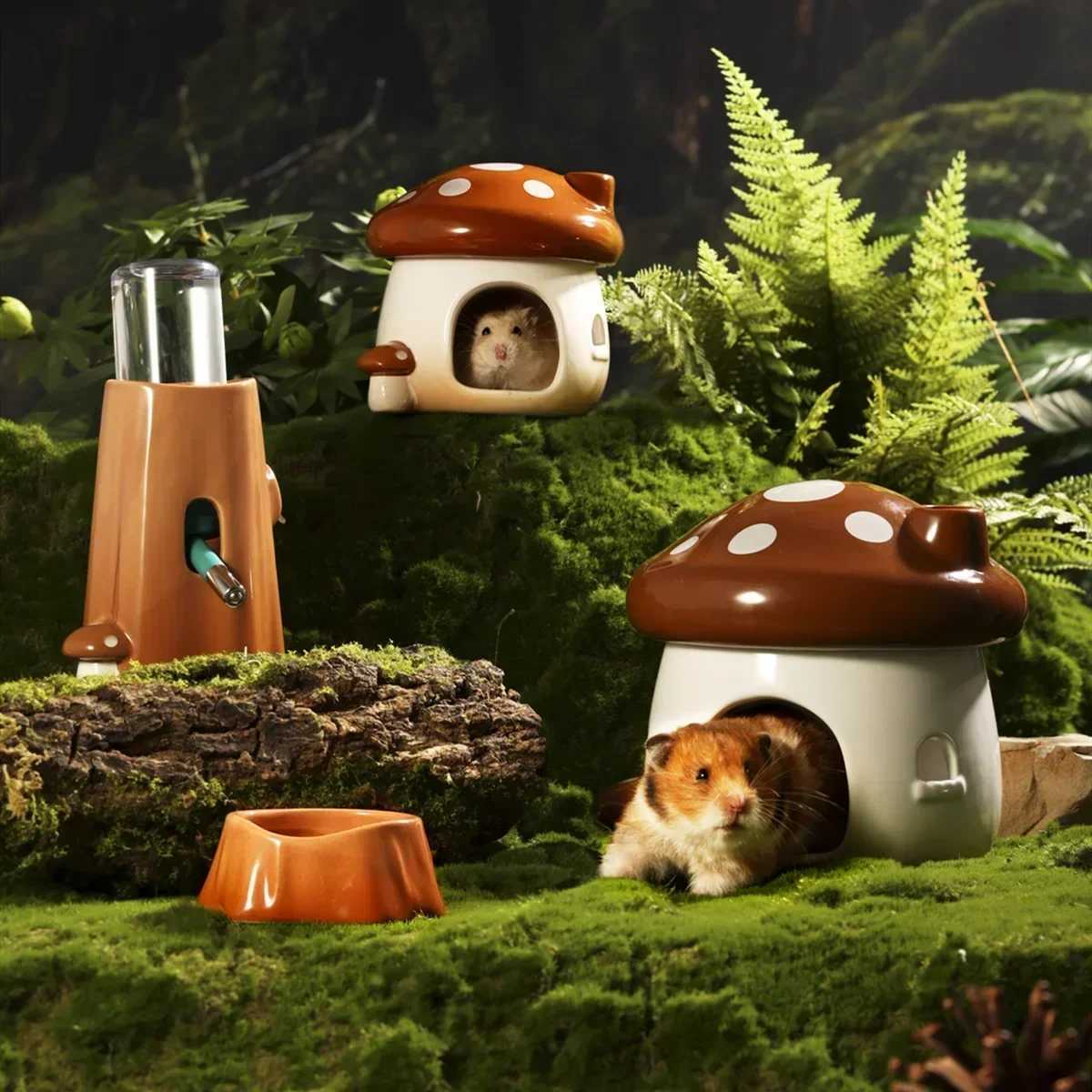 Cute Pet Items House Mushroom Hamster Cage Ceramic Small Pet Rabbit Ferret Bowl For Rat Chinchilla Hedgehog Pet Products ASTDYZ M251206