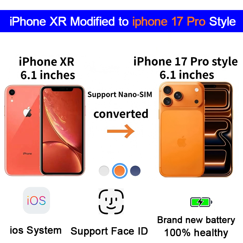 refurbished Original Unlocked iphone XR Convert to iphone 17 Pro Cellphone with 17 pro Camera appearance 3G RAM 64GB 128GB 256GB ROM Mobilephone iphon