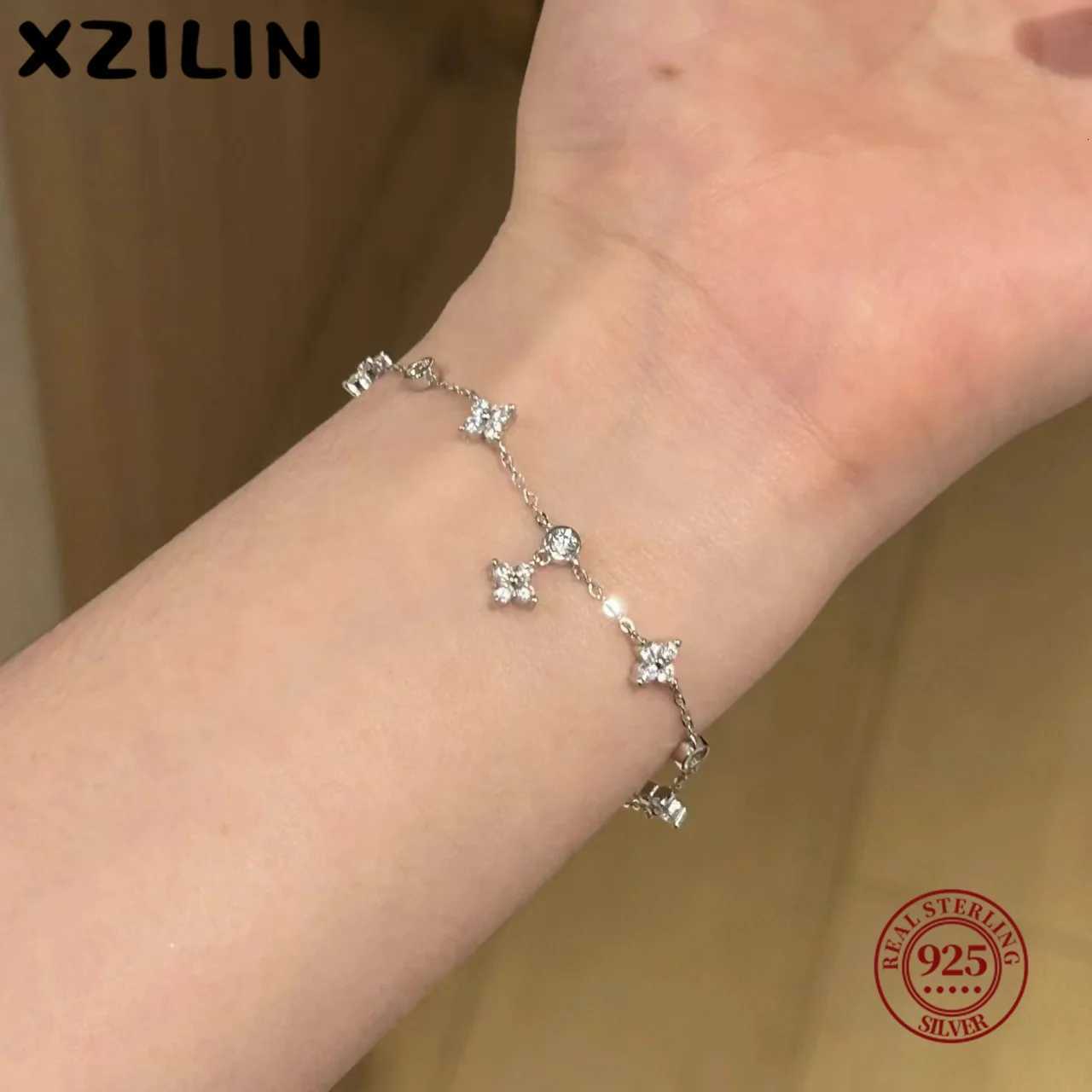 XZiLin S925 Sterling Silver Plated 18k Gold Bracelet Korean Design Temperament Zircon Flower Bracelet for Women Jewelry Gift W251206